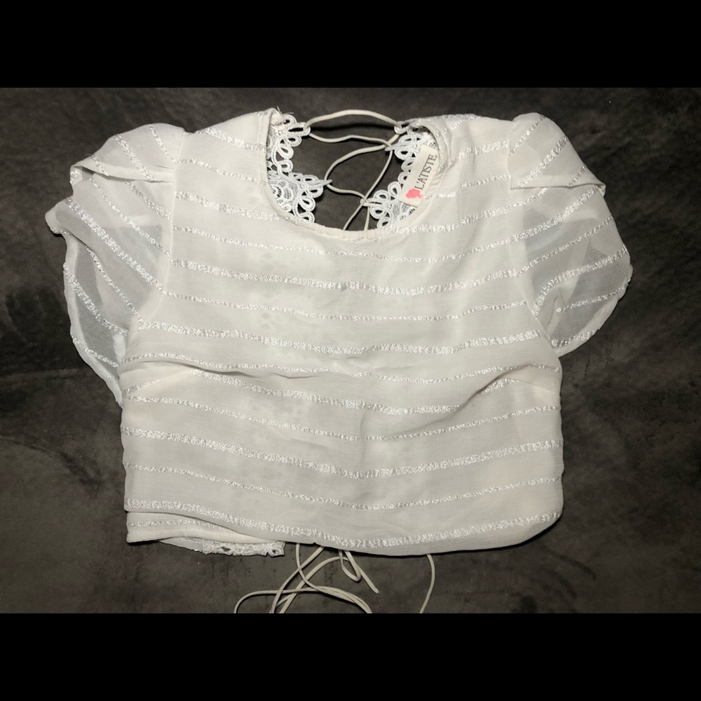 White gauze crop top tie up back size small